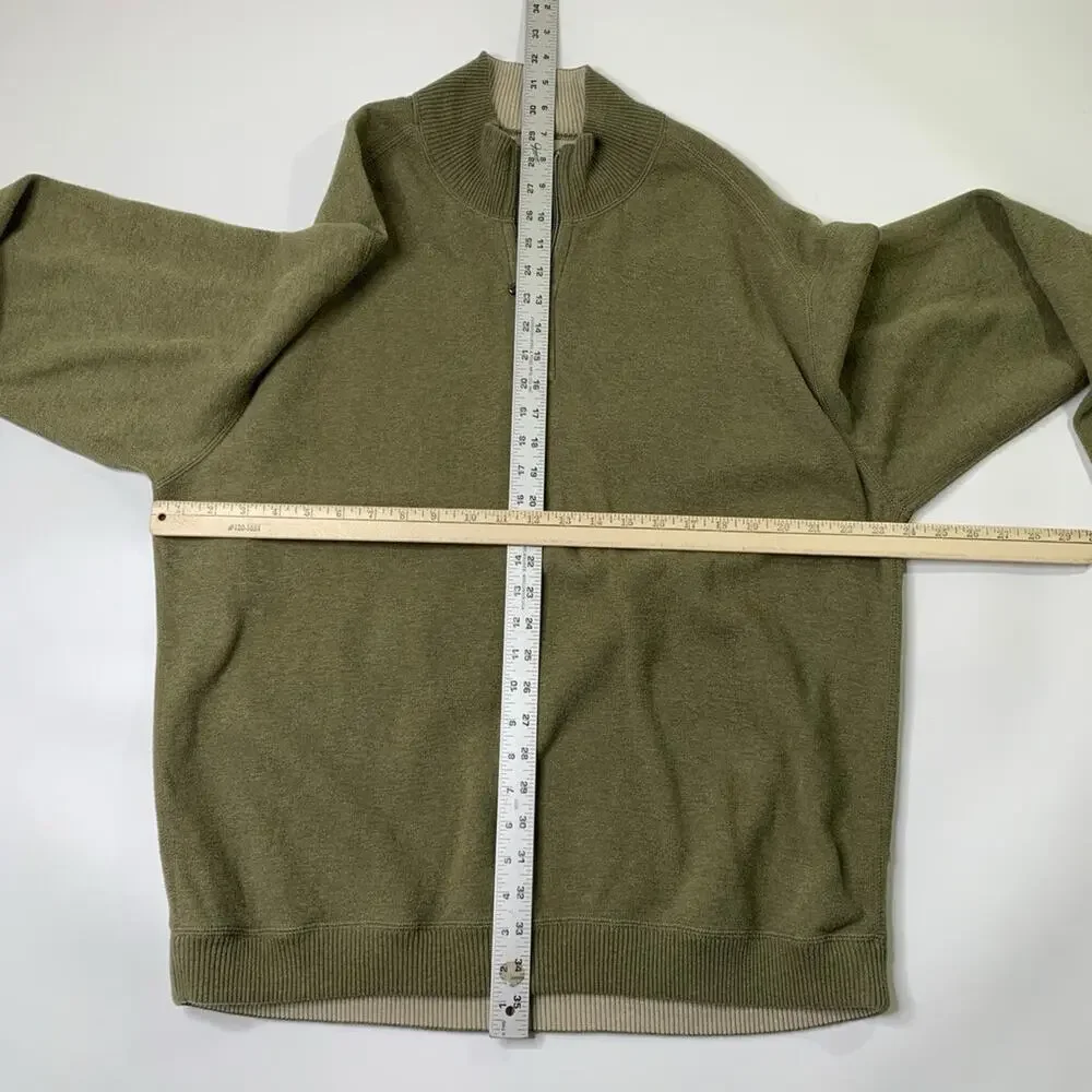Tommy Bahama Sweater Mens L Large Ivy Tan Flip Side Classic 1/4 Zip Reversible